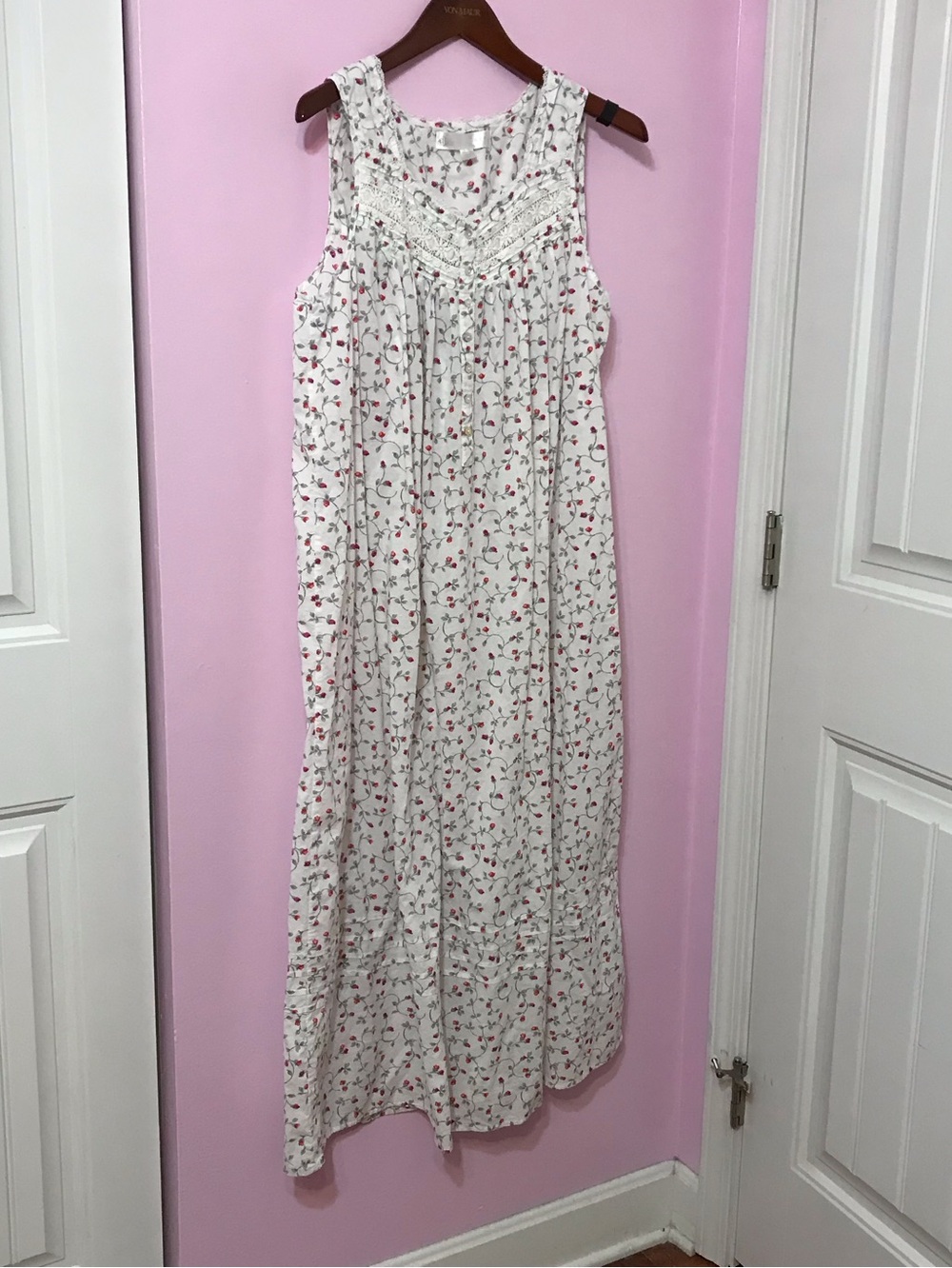 Eileen West Nightgown Tank Dress Rose All Over Print Size Large 100% Cotton